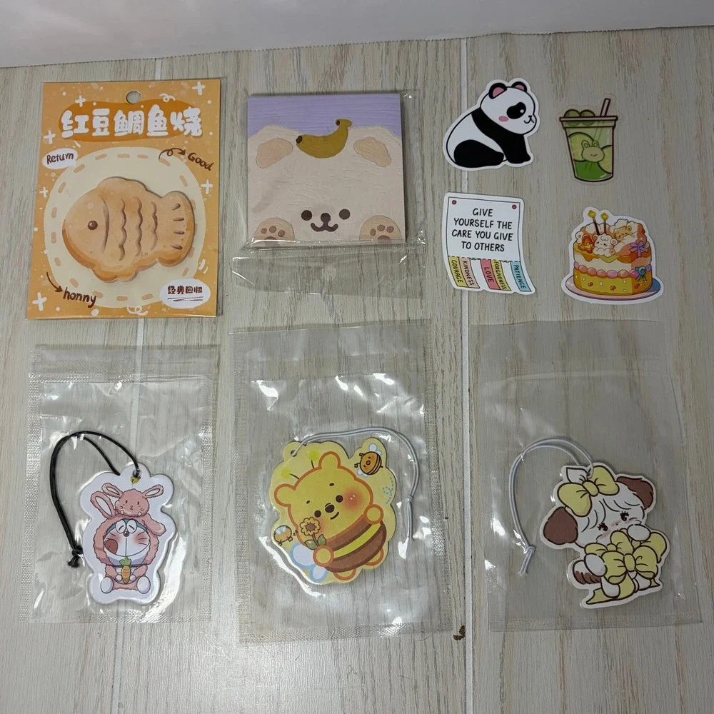 Anime Kawaii Stationery Lot Notepads Car Air Fresheners Stickers Bear Taiyaki